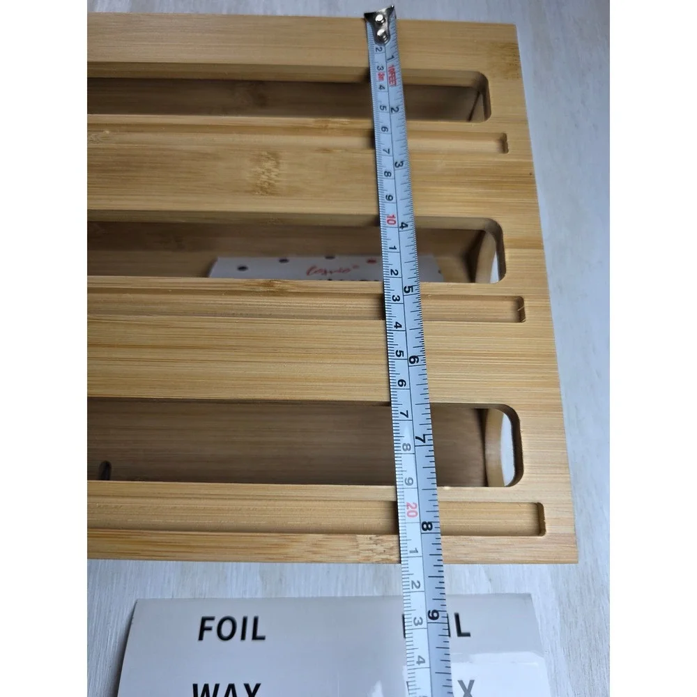 Losvio Bamboo Kitchen Wrap Dispenser 3 in 1 Organizer with Cutter and Labels